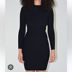 GIU GIU Jewel-Neck Shrunken Ribbed Mini Dress in Black, Size S